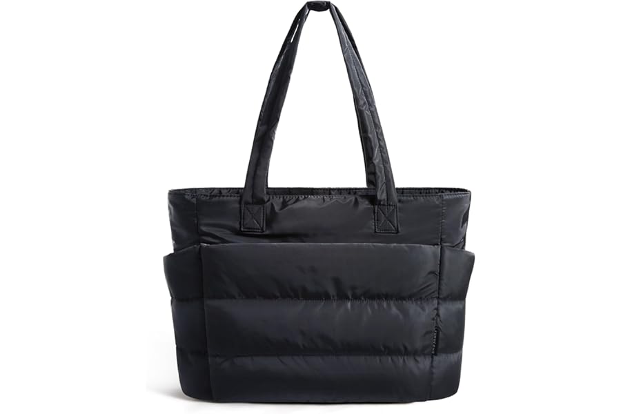 bagsmart Women's Puffer Tote Bag, 20L Lightweight Handbag with 15.6 Inch Padded Laptop Compartment, Shoulder Bag for Work Travel School Gym Teacher