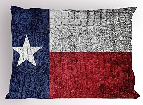 Western Pillow Sham, Texas State Flag Painted on Crocodile Snake Skin Patriotic Emblem Image, Decorative Standard Queen Size Printed Pillowcase, 30 X 20 Inches, Ruby Dark Blue White