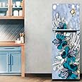 WallDaddy Fridge Stickers & Wall Stickers, Beautiful Fridge Decorative Sticker Wallpaper Poster (PVC Vinyl) Large Size (60x160 cm) (Puppy Blue Flower), Self-Adhesive