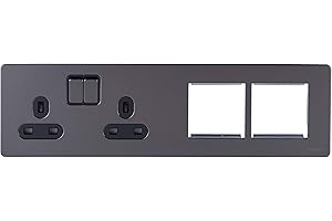 Schneider Electric Ultimate Screwless Flat Plate - Switched Double Power Socket, Double Pole, with Combination Media Plate, GU34202DMPBBN, Black Nickel with Black Insert