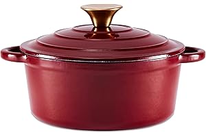 Barbary & Oak BO800250RED Round Cast Iron Casserole Pan with Durable Enamel Interior, 20cm, Bordeaux Red