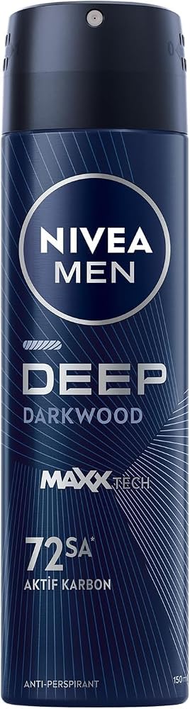 NIVEA MEN Erkek Sprey Deodorant Deep Darkwood 150ml, 72 Saat Anti-Perspirant Ter ve Ter Kokusuna Karşı Koruma, Maskülen Koku,Aktif Karbon