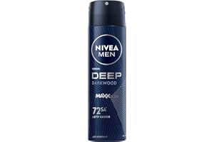 NIVEA MEN Erkek Sprey Deodorant Deep Darkwood 150ml, 72 Saat Anti-Perspirant Ter ve Ter Kokusuna Karşı Koruma, Maskülen Koku,Aktif Karbon