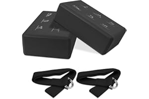 IBEQUEM 2PCS Yoga Block, hochdichte, rutschfeste EVA Schaumstoffblöcke mit 2 verstellbaren Dehnungsbändern, ideal für Pilates und Stretching, perfektes Geschenk für Fitness-Enthusiasten