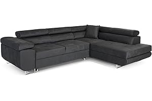 ‎COMFORTINO FURNITURE COMFORTINO FURNITURE Ecksofa mit Schlaffunktion PASTI L-Form, Sofa Couch mit Bettkasten, 3-Sitzer Eckcouch, Schlafsofa für Wohnzimmer, Big Sofa Couch mit Schlaffunktion (Dunkelgrau, Ottomane Rechts)