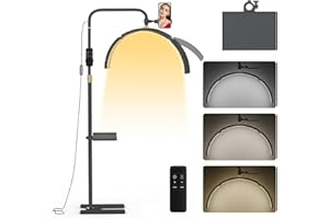 Lmaqfum Lash Light for Eyelash Extensions, 29'' Foldable LED Floor Lamps, Esthetician Light with Phone Holder & Stand Tray, Half Moon Lamp for Tattoo, Nails, Beauty, Filming Content Creation