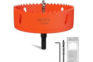 METOTY 108mm Bi-Metal Hole Saw,Universal HSS M42 Hole Saws,with Triangular Shaft Adapter and Centring Drill, One Free Dust Bag for Aluminum, Metals, Plastics, Acrylic Glass, Wood, Gypsum board