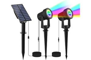 NATPOW Faretti Solari a Led Da Esterno RGB, Cambiano Colore Luci Solari Da Giardino, 2 Modi, Automaticamente Acceso o Spento, Impermeabile IP65 Per Cortile, Patio, Alberi, 2 Pezzi