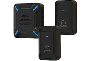 YYQ Campanello Senza Fili da Esterno Impermeabile IP68, Grande Altoparlante Forte Suono, Indicatore LED, Raggio d’Azione 300M, 5 Volume Regolabile, 58 Suonerie (2 Trasmettitori e 1 Ricevitore)