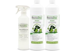 Bactodes - Neutralizzatore di odori per Animali Domestici 2L concentrato con boccetta Spray - Detergente Enzimatico bio-microbico per urina di Gatti e Cani - Elimina Gli odori sgradevoli