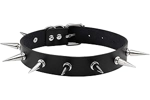 MILAKOO Femmes Hommes Cool Punk Goth Métal Spike Clouté PU Collier en Cuir Noir Collier Ras du Cou