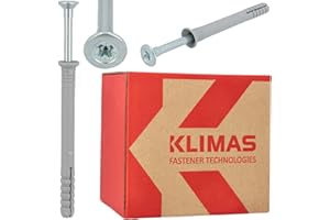 GENERISCH KLIMAS - Lot de 100 chevilles à percussion - Montage rapide - Avec vis à tête fraisée - 8 x 160 mm - Pour béton cellulaire, chevilles à frapper - Ancrage à clous - Chevilles en plastique