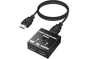 Yeecka Switch HDMI 4K 60Hz avec Cable Fixe 1M, Aluminum Splitter HDMI Bidirectionnel Commutateur 2 Entrées 1 Sortie ou 1 Entrée 2 Sorties, 1080P HDR Compatible avec PC, PS5/4, TV Box, Projecteu,DVD