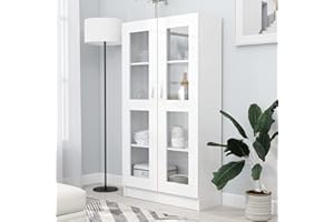 Gecheer Vitrina con 4 Compartimentos Vitrina Salón Armario Vitrina Armario de Almacenamiento Mueble Vitrina para Oficina Salón Madera Contrachapada Blanco 82,5x30,5x150 cm