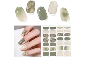 DUKASOU Gel Nail Stickers,28 Pcs Flowers Semi Cured Gel Nail Strips (Green Forest),UV Light/LED Lamp Required,Long Lasting UV Stickers Self Adhesive,Easy to Apply Remove