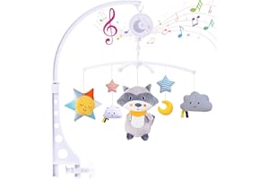 VIPNAJI Mobile Musical Bébé,Cloche de Chevet Rotative pour Lit de Bébé avec Adorables Animaux Doux pour Bébés Cadeau Dès La Naissance white
