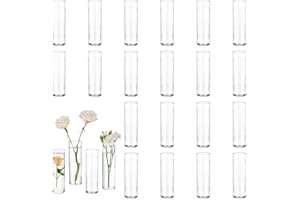 Glasseam Vase Cylindrique en Verre pour Table: 24 Petits Vases à Boutons pour Centre de Table de Mariage, Décoration de Table pour la Maison - Vase à Fleurs Moderne et Transparent pour Rose Tulipe
