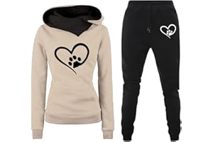 TinaDeer Damen Trainingsanzug Set 2-Teilig Heartbeat Print Hoodie Jogginghose Sweatshirt Hose Zweiteiler Jogginganzüge Damen Kapuzenpullover Sporthose Set