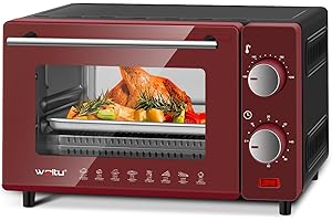 WOLTU Forno per Pizza da 10L 650W, Fornetto Elettrico con Sportello Visibile, Temperatura tra 100-230℃, Timer 0-60 Minuti, con Teglia, Griglia, Pinza, Rosso+Nero
