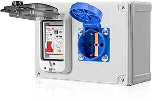 FNRIDS Toma de corriente con tierra impermeable,Acceso para vehículo eléctrico toma de corriente sobresaliente con protector de fugas, 16A, monofásico