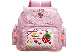 Lovemore Kawaii broderi jordgubbsryggsäck för flicka tonåring student skolväska skolväska skolväska söt rosa spets JK ryggsäc