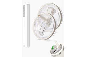 GUTSACHE 2 Stück für Stanley Cup Deckel Auslaufsicher, mit 2x Trinkhalmen und 1x Strohhalm Bürste, Wiederverwendbarer Ersatzdeckel, BPA Frei, Kompatibel Mit Stanley Quencher H2.0 40oz Cup (Beige)