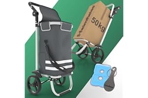 Heimfleiss® Chariot de Courses Pliable 56L | Caddie de Courses Pliant avec 50kg de Charge Utile | Sac de Courses Léger à roulettes | Chariot de Shopping XL avec Compartiment Isotherme | Gris