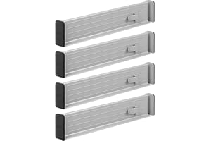 mDesign Zestaw 4x przegródki do szuflad – niezbędne akcesoria kuchenne – regulowany organizer do szuflady z ochronną końcówką z pianki – jasnoszary