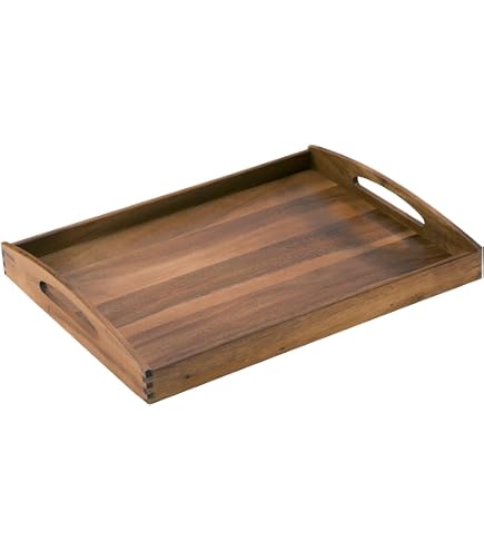Zassenhaus Plateau De Service En Bois D'Hévéa Rectangulaire 44x36 Cm Avec Poignées - Idéal Petit-Déjeuner Et Repas