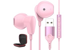 ASKUBSKU Cuffie USB con Filo per PC,In Ear Computer Auricolari con Microfono Cancellazione Rumore Auricolare Gaming con Audio Controlli Funzione di Disattivazione per Streaming Live Office Windows Chromebook