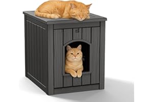 DRATO Outdoor Cat House - Weatherproof Resin Cat Houses for Outdoor Cats, Durable & Insulated Shelter for Garden, Patio, or Backyard（Black，18.46 * 23.62 * 21.42）