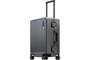 LEVEL8 Valigia, valigie da viaggio telaio in alluminio, valigia a mano Cabin con doppio TSA Suitcase Zipperless bagagli HeGent (56cm, 38L, Grigio)