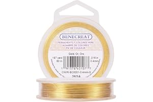 BENECREAT 60m Alambre de Cobre Cable Metálico Accesorios de manualidad para Diseño de Bisutería - Dorado Calibre 26