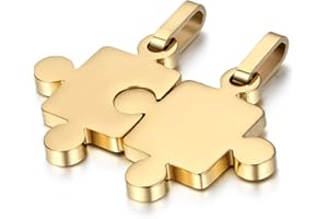 JewelryWe Bijoux 2 Pendentif d'Amitié Collier Amour Personnalisable pour Homme Femme 2 Chaîne (45cm et 55cm) Puzzle Acier Inoxydable Fantaisie pour Amoureux avec Sac Cadeau