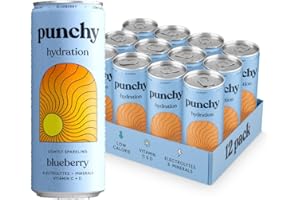 Punchy Drinks - Blueberry - Everyday Hydration, Essential Electrolytes, Minerals, Vitamins, Real Fruit, Supports Immunity, Caffeine Free, Aids Muscle Function, Low Calorie - 12 x 330ml