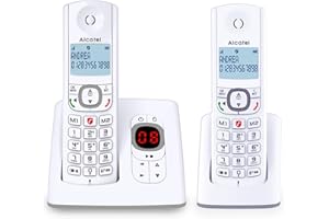 ALCATEL F530 Voice Duo - Téléphone Fixe Sans Fil DECT Avec Répondeur - Grand Écran Rétroéclairé - Mains Libres - Fonction Blocage Des Appels - 2 Touches De Mémoires Directes - 2 Combinés - Blanc/Gris