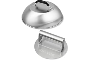 BS-VOG Kit Smashed Burger con Smashed Burger Press 6,2" & Cloche 9" – Set di Accessori per Griglia in Acciaio Inox Pesante per Carne, Pancetta & Pressa per Hamburger