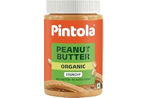 Pintola Organic Unsweetened Peanut Butter Crunchy 1kg - High Protein 30g & 9g Dietary Fiber, Made with Organic Peanuts, No Added Sugar, No Preservatives