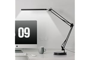 Belns Melns LED Desk Lamp, Desk Lights with Clamp and Base, Eye-Caring Daylight Lamp Dimmable, 3 Lighting Modes and 10 Brightness for Office, Work Bench and Architect