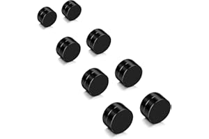 YADOCA 4 Pares 6-12MM Acero Inoxidable Pendientes Hombre Mujer Aretes Falso Redondos Pendientes Piercing Magnetico Negro Tono Plateado