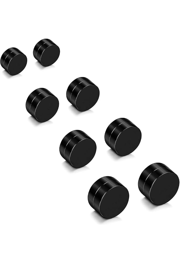 Produktbild von JewelryWe Schmuck 4 Paar Magnet Ohrringe Edelstahl Sandgestrahlt Fake Plug Magnetisch Rund Ohrstecker Tunnel Non-Piercing Ohrclips Für Herren Damen Schwarz Silber Gold Rosegold