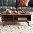 mopio Ensley Coffee Table with Storage, Mid Century Modern, Farmhouse Wood Coffee Table for Living Room Fluted (Walnut)