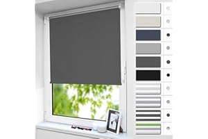 smartdemo Store Occultant sans Perçage, Store Enrouleur Opaque Thermique Isolant, Protection de Vie Privée & Protection Soleil, pour Fenêtre ou Porte, 45l x 170L cm (Largeur du tissu 41cm), Gris Foncé