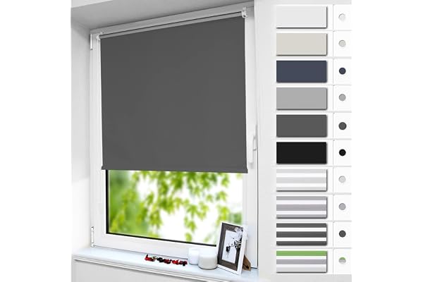 smartdemo Store Occultant sans Perçage, Store Enrouleur Opaque Thermique Isolant, Protection de Vie Privée & Protection Soleil, pour Fenêtre ou Porte, 40l x 170L cm, Gris Foncé