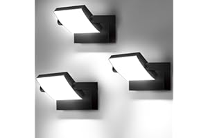 GXXG 3 Piezas 40W Aplique Pared Interior Exterior 4000LM 350°Rotación Negra Lámpara de pared Blanco Frío 6000K Focos LED Exterior Impermeable IP65