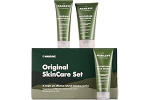 ManCave Set de Regalo Hombre para Cuidado Facial Original – Set de Baño con 3 Esenciales de Cuidado Facial Hombre - Limpiador Facial, Exfoliante Facial y Crema Hidratante Facial Hombre