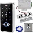 GXY RFID Door Access Control System Kit IP68 Waterproof Fingerprint Keypad, NC Mode Magnetic Lock 180kg/350lbs, 12V 3A Power Supply, Metal Door Switch Button, 10pcs IC 13.56MHz Keychains