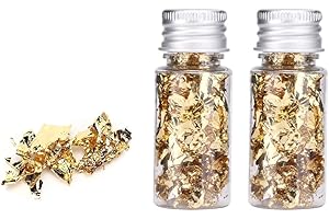 ALONEAKA Edible Gold Leaf Flakes, Gold Foil Edible Food-Grade Gold Sheets DIY Craft Gold Leaf for Cake Chocolate Sprinkles Drink Ice Cream Decoration Flake Home Restaurant Decor Gold Foil (2 bottles)
