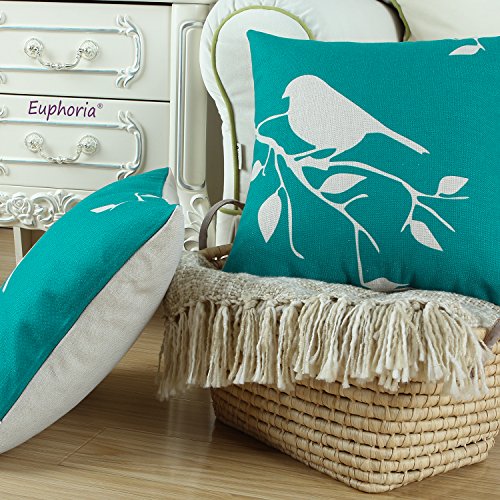 Euphoria Kissenbezüge für 4 Kissen, Vintage Vögel, 45cm x 45cm - 4