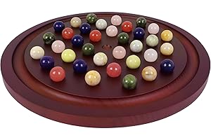 Dreamplay Gifts Large Marble Solitaire Game 40cm, Deluxe Edition Wooden Solitaire Set with 36 Natural Gemstone Marbles，Strategy and Smart Games (red walnut)